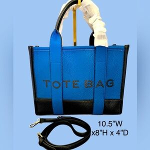 Tote Bag Saffiano Leather Blue & Black Zip Top New Unbranded